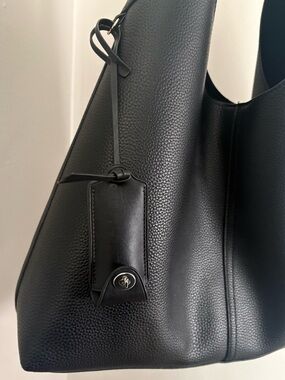 Coach Rogue Clochette Key Holder Black Leather Silver Turnlock Bag Charm